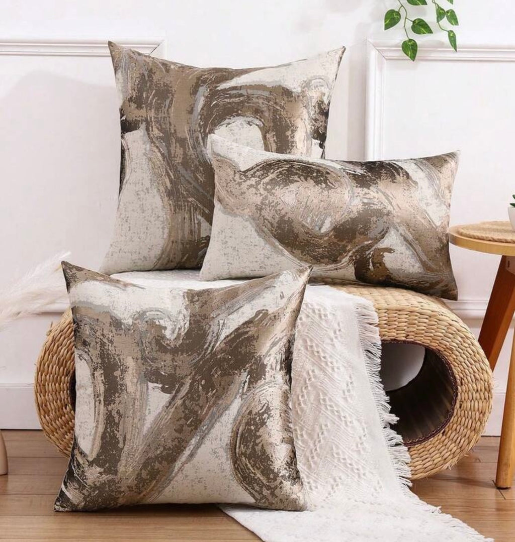 Signature Abstract Expressionist Bronze & Beige Cushion Cover