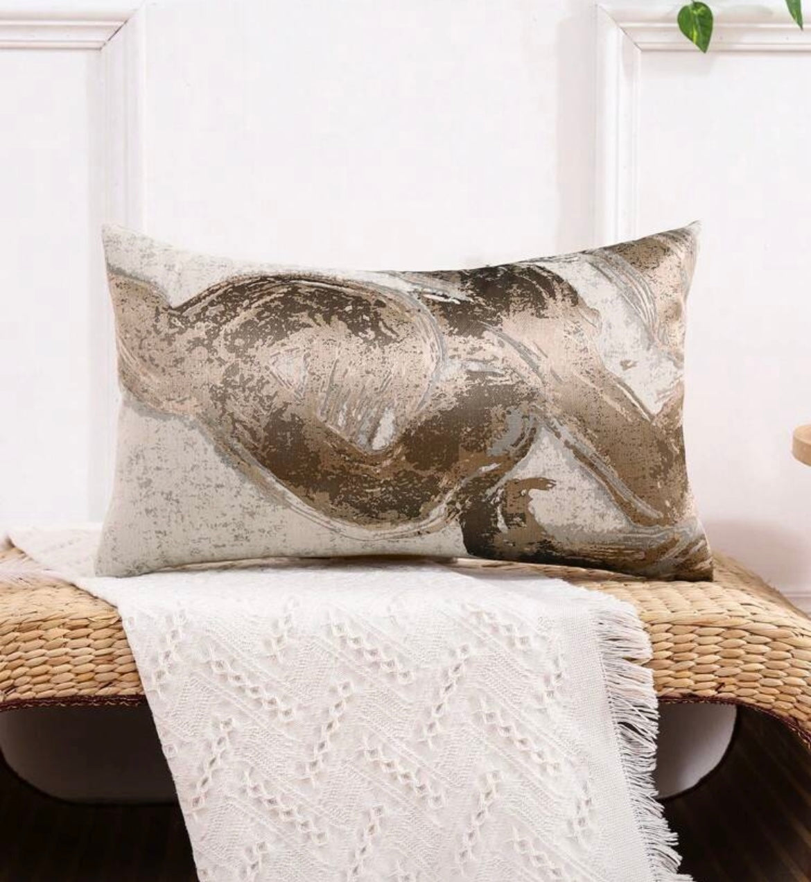 Signature Abstract Expressionist Bronze Lumbar Cushion Cover
