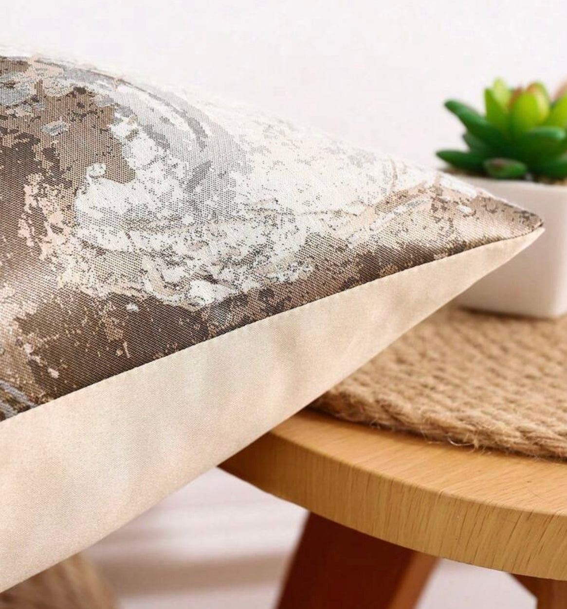Signature Abstract Expressionist Bronze & Beige Cushion Cover