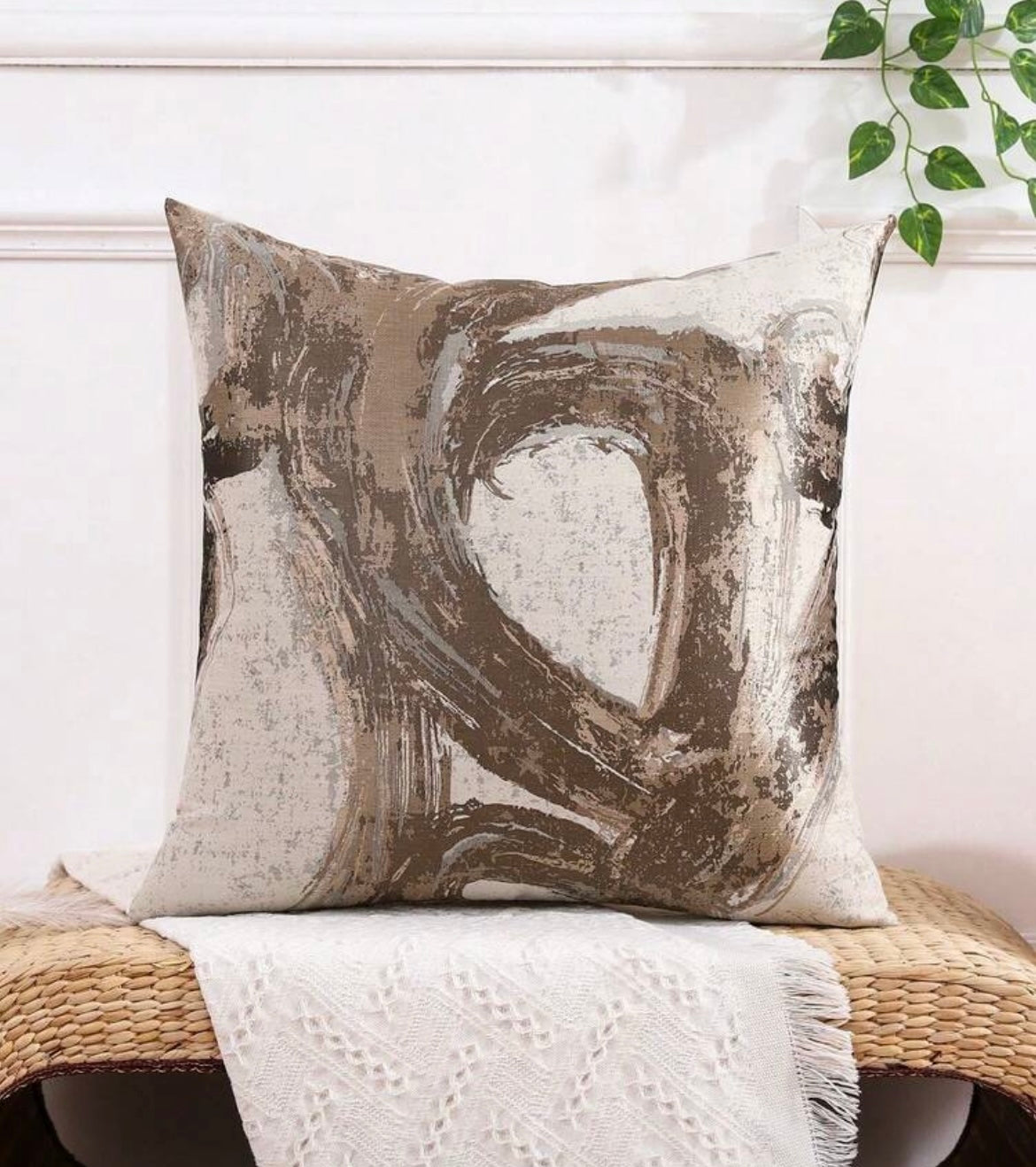 Signature Abstract Expressionist Bronze & Beige Cushion Cover