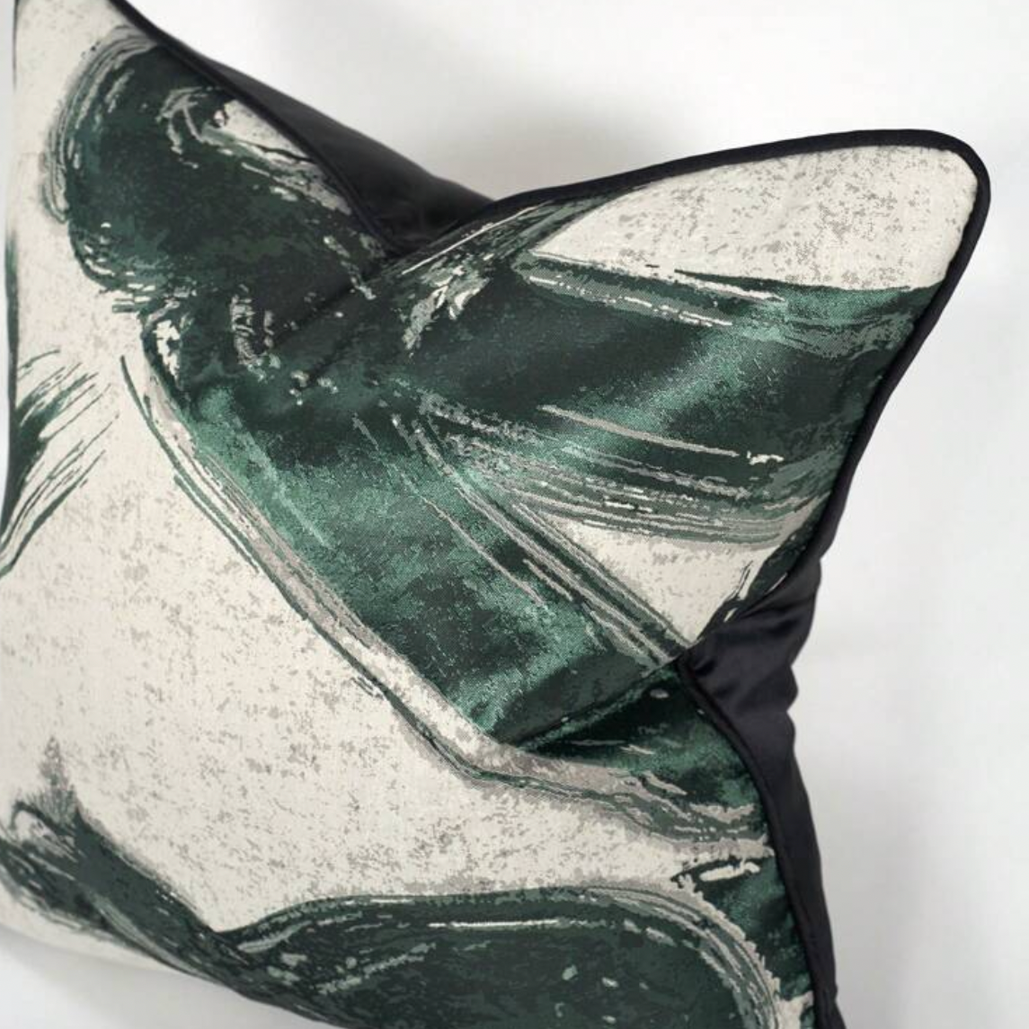 Signature Abstract Brushstroke Emerald, Black & Beige Cushion Cover