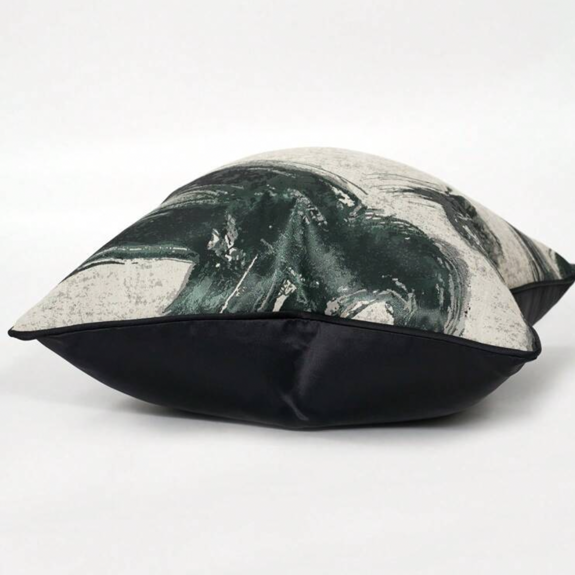 Signature Abstract Brushstroke Emerald, Black & Beige Cushion Cover