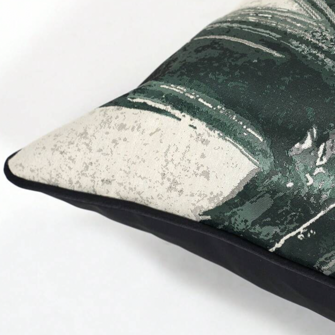 Signature Abstract Brushstroke Emerald, Black & Beige Cushion Cover