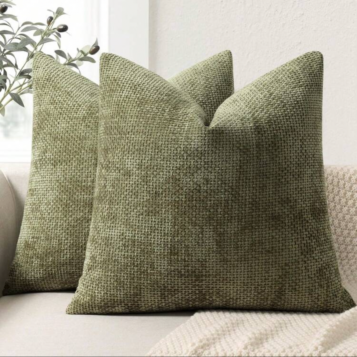 Signature Textured Bouclé Olive Green Cushion Cover