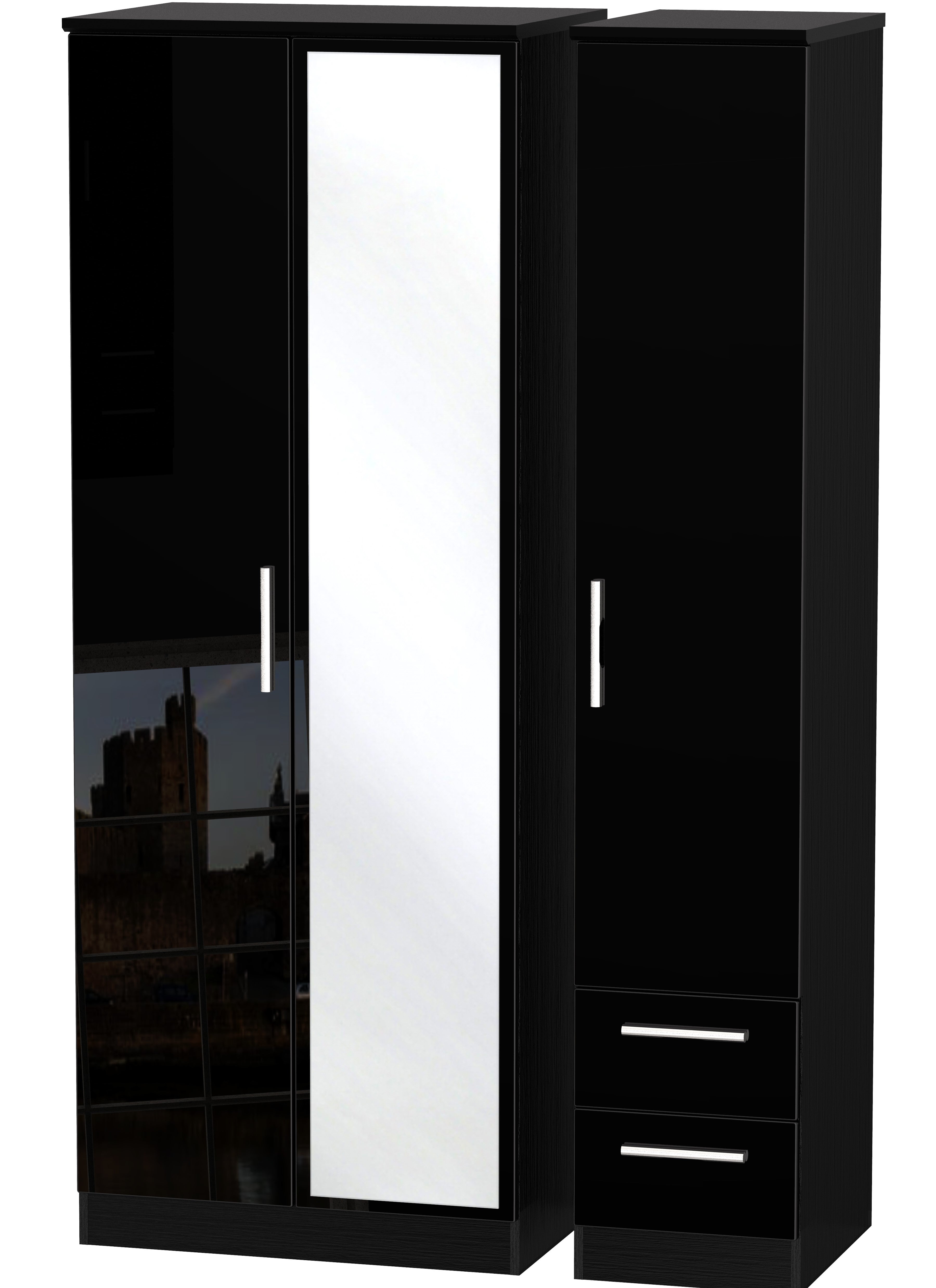 Knightsbridge Tall Triple Mirror + Drawer Wardrobe