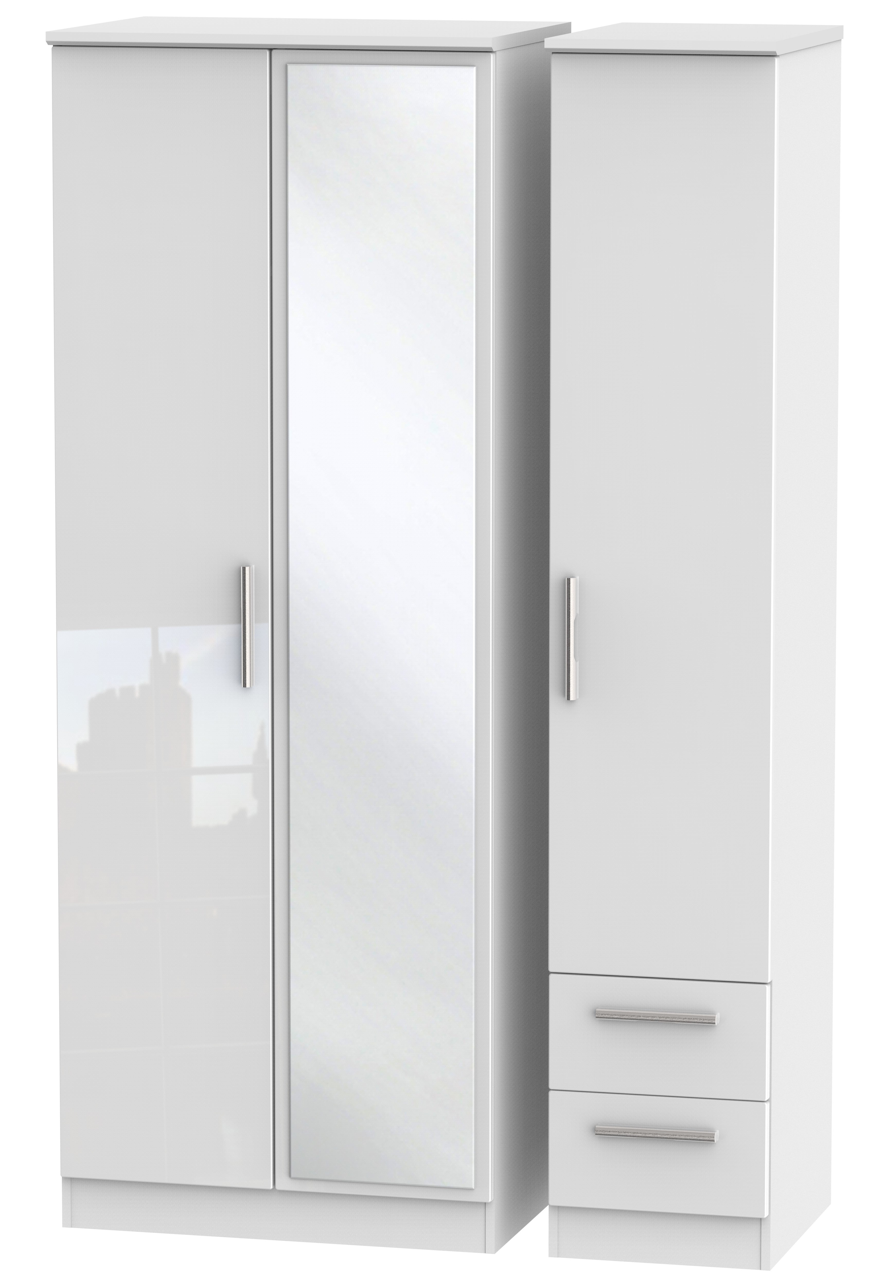 Knightsbridge Tall Triple Mirror + Drawer Wardrobe