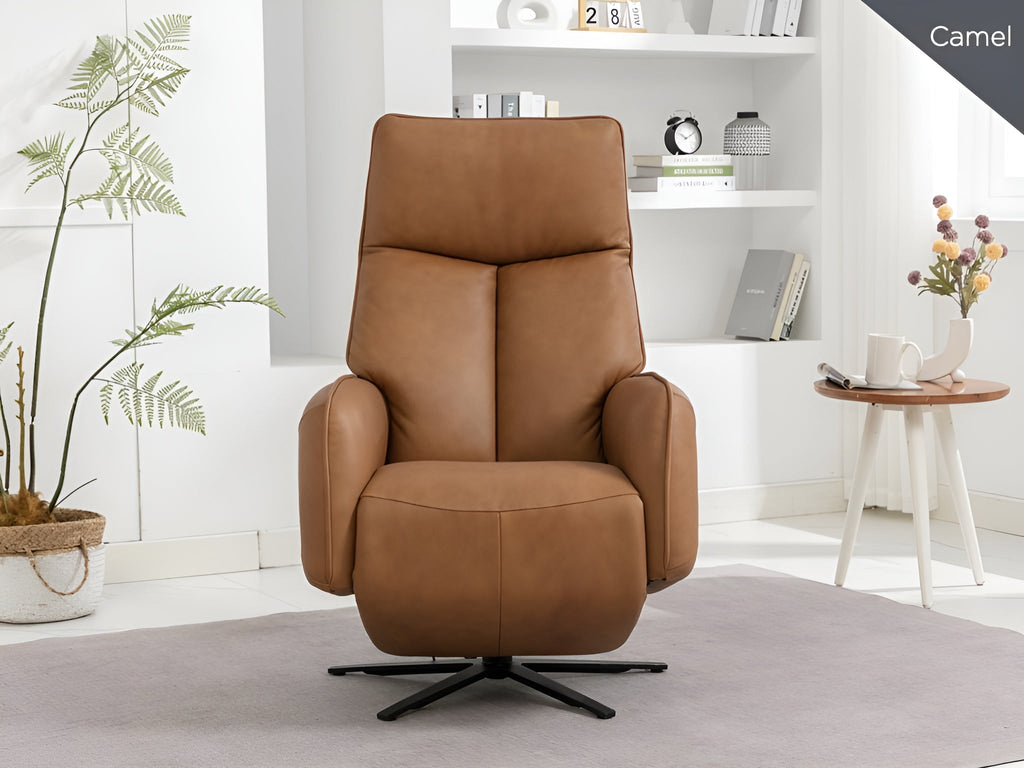 Prestige Leather Electric Swivel Chair - Camel