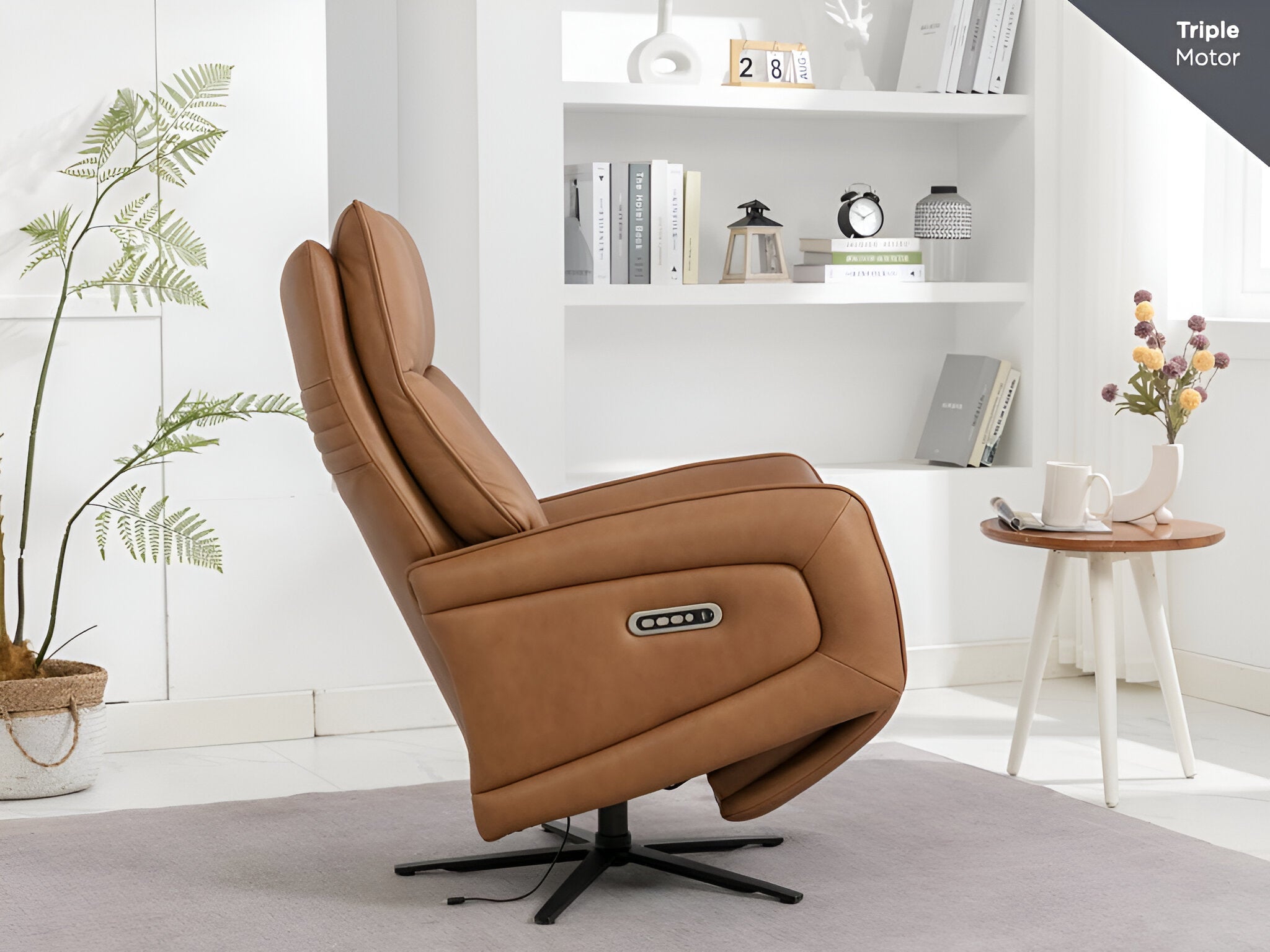 Prestige Leather Electric Swivel Chair - Camel