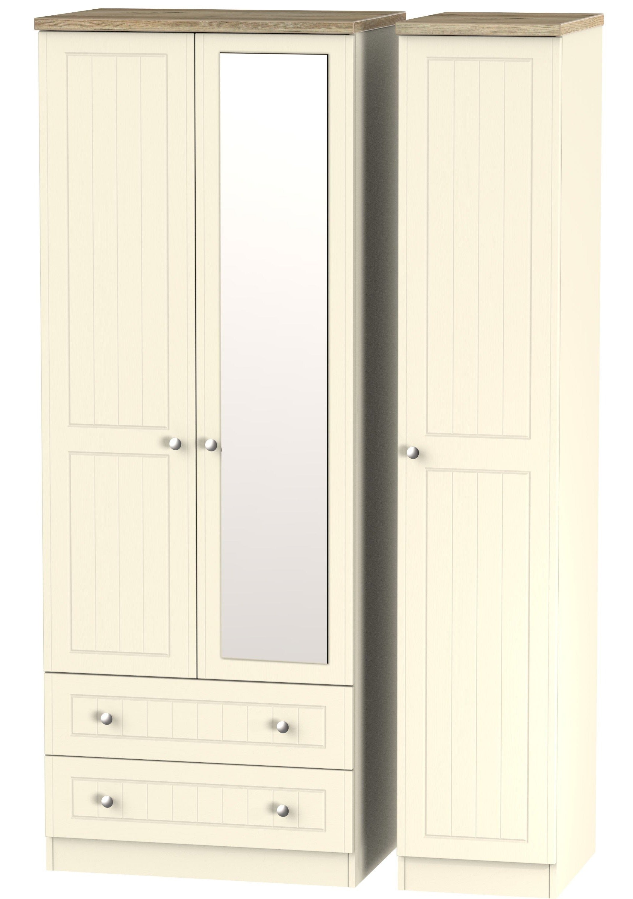 Vienna Tall Triple 2 Drawer Mirror Wardrobe
